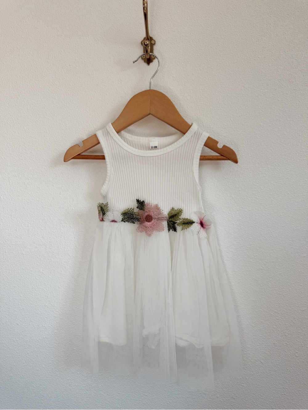 White Floral Embroidered Tulle Toddler Dress